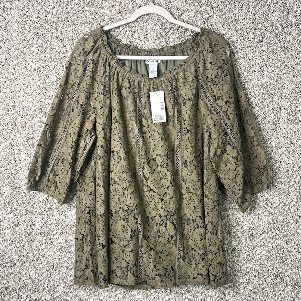 Catherines Olive Green Lace Peasant Blouse
